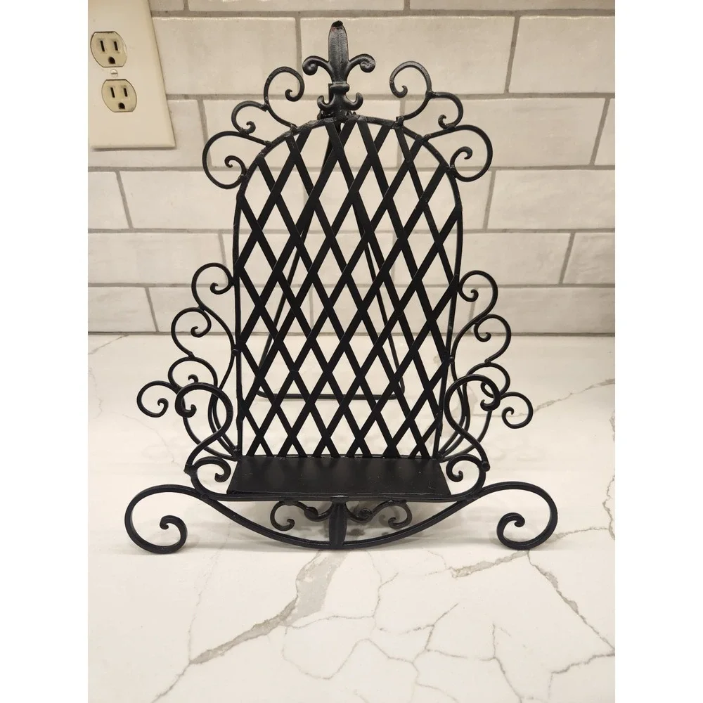 Black Metal Scrollwork Cookbook Stand Recipe Book Holder Kitchen Counter Display